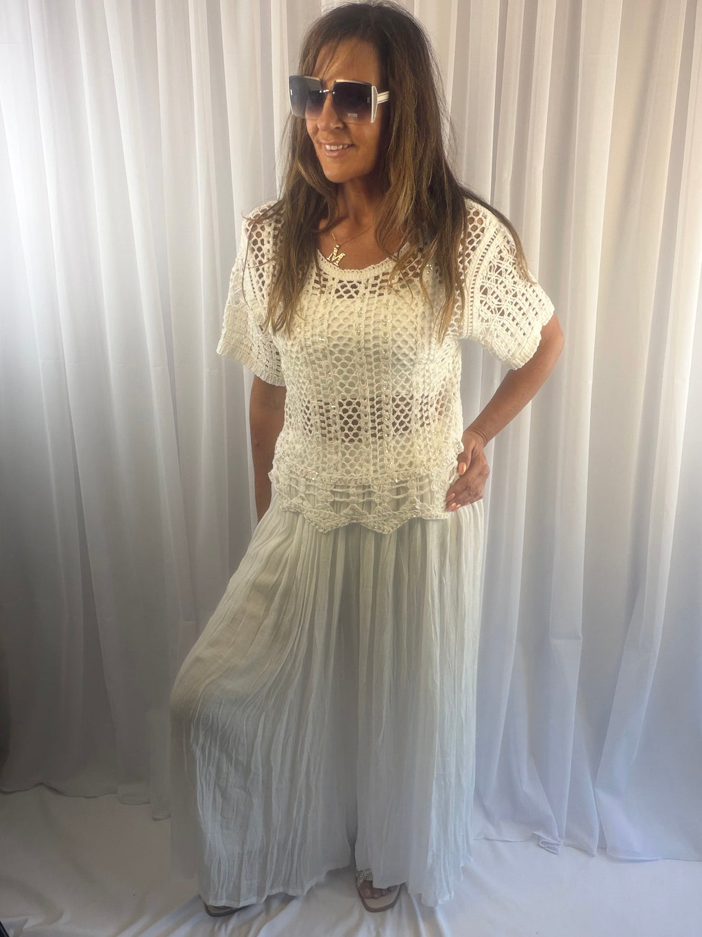 Elena embellished crochet top