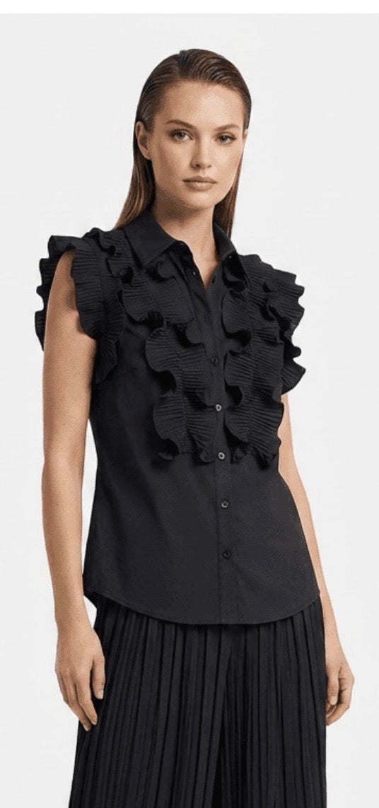 Santorini ruffle cap sleeve shirt