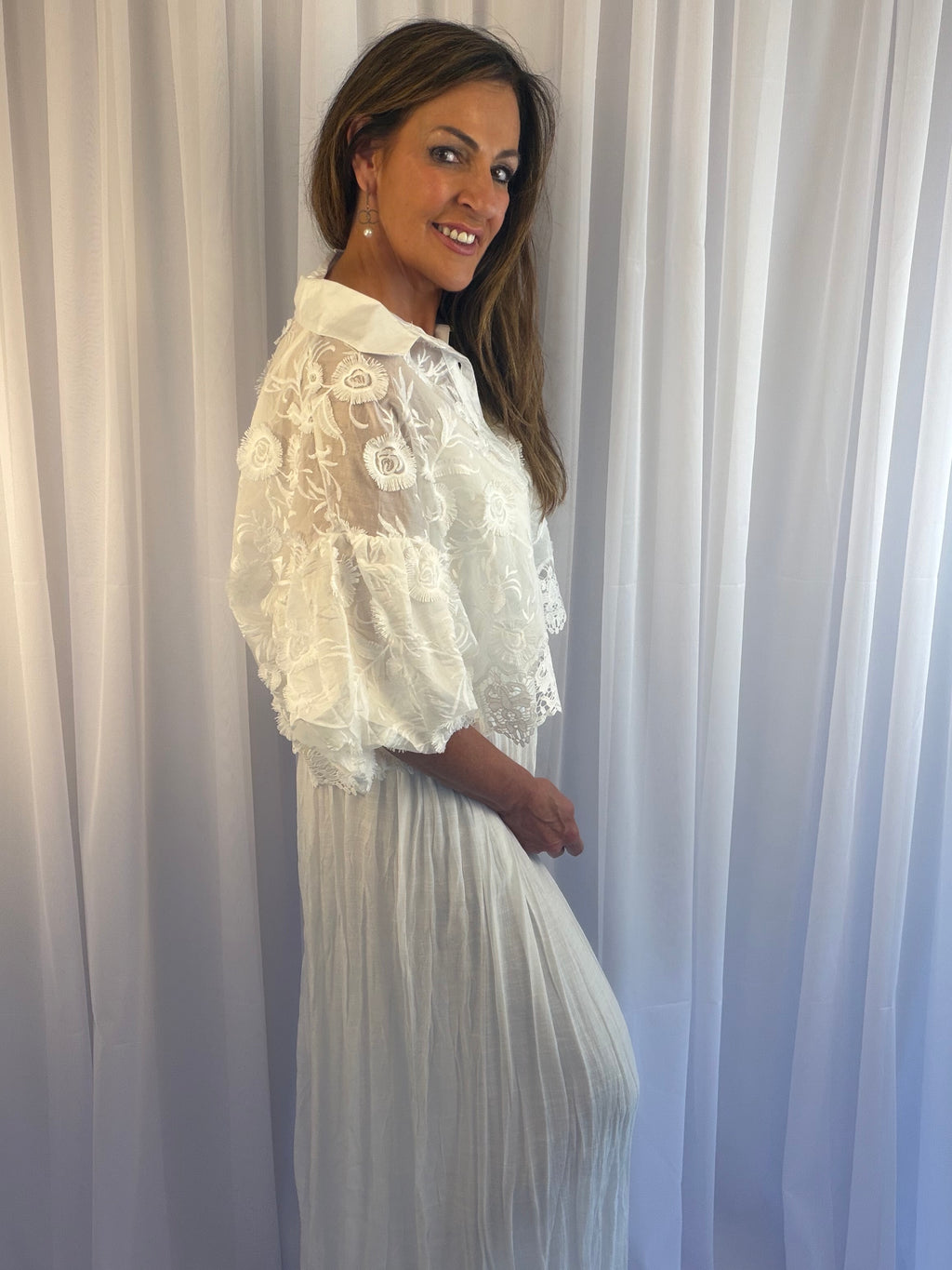 Lucy- Lou lace puffed sleeve luxe blouse