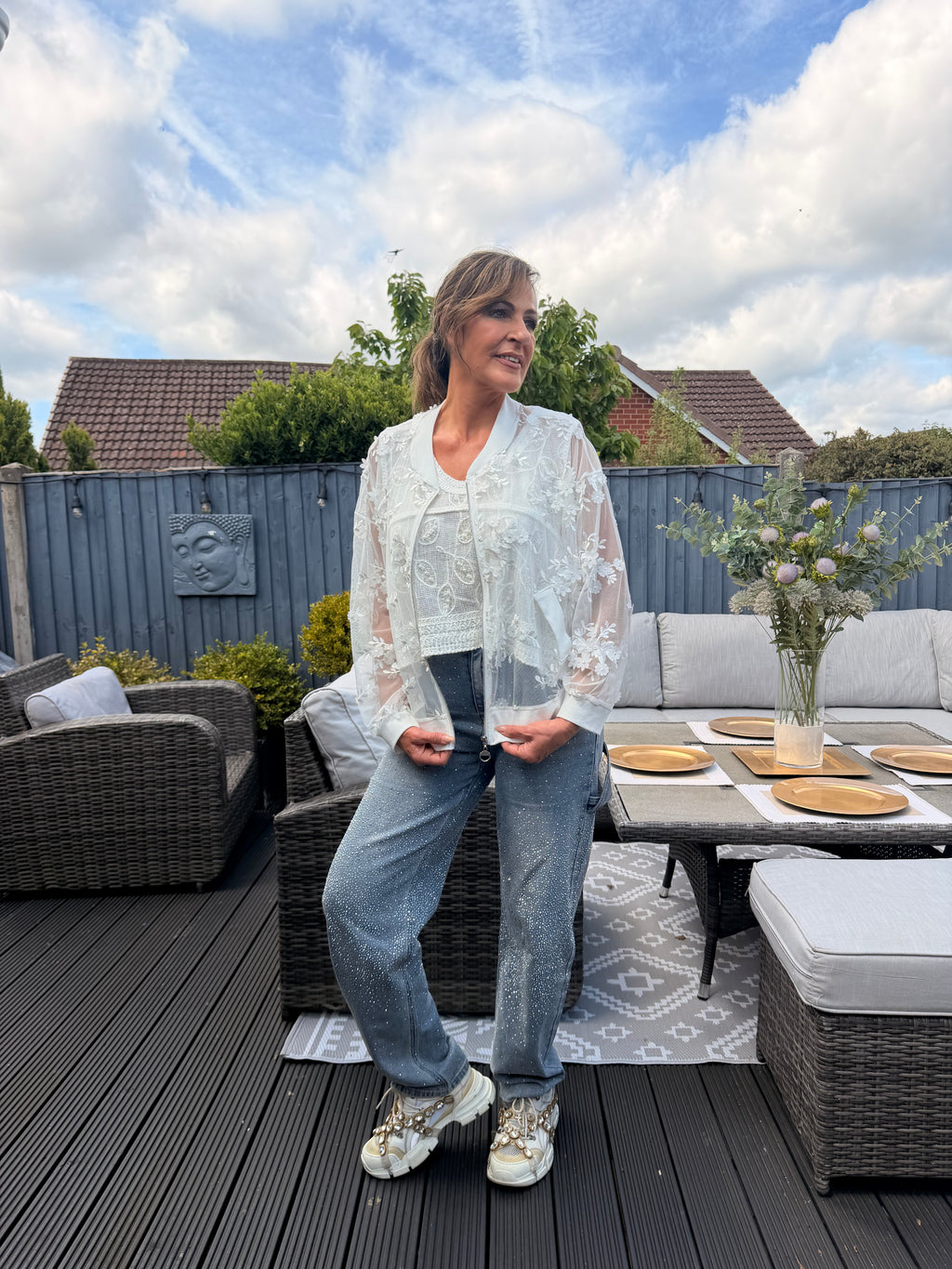 Leela white bomber jacket