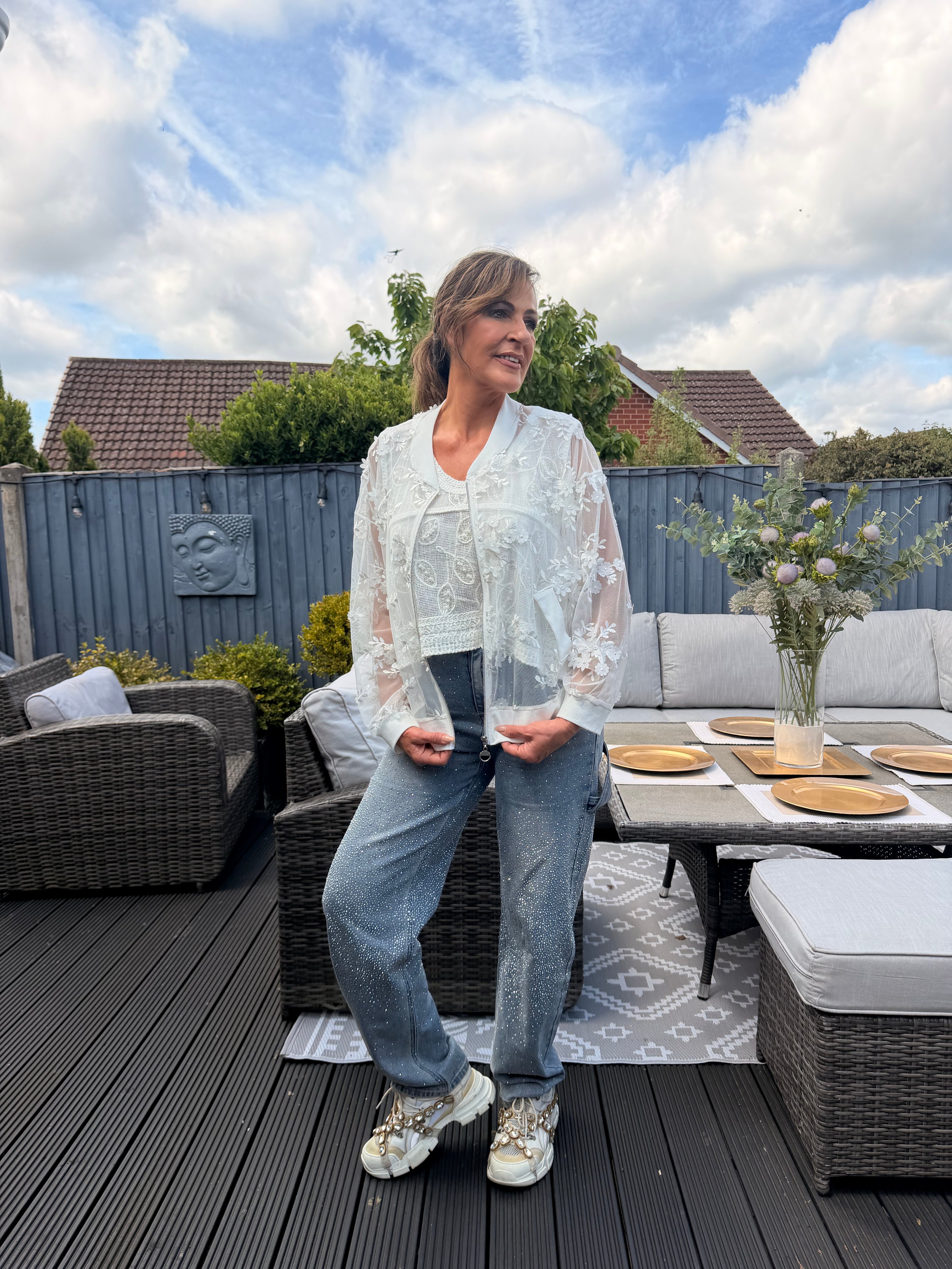 Leela white bomber jacket