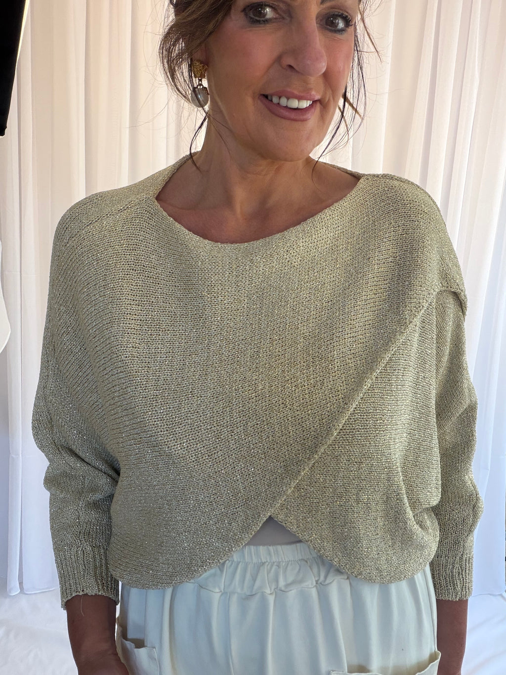 Gold luxe cross over knit