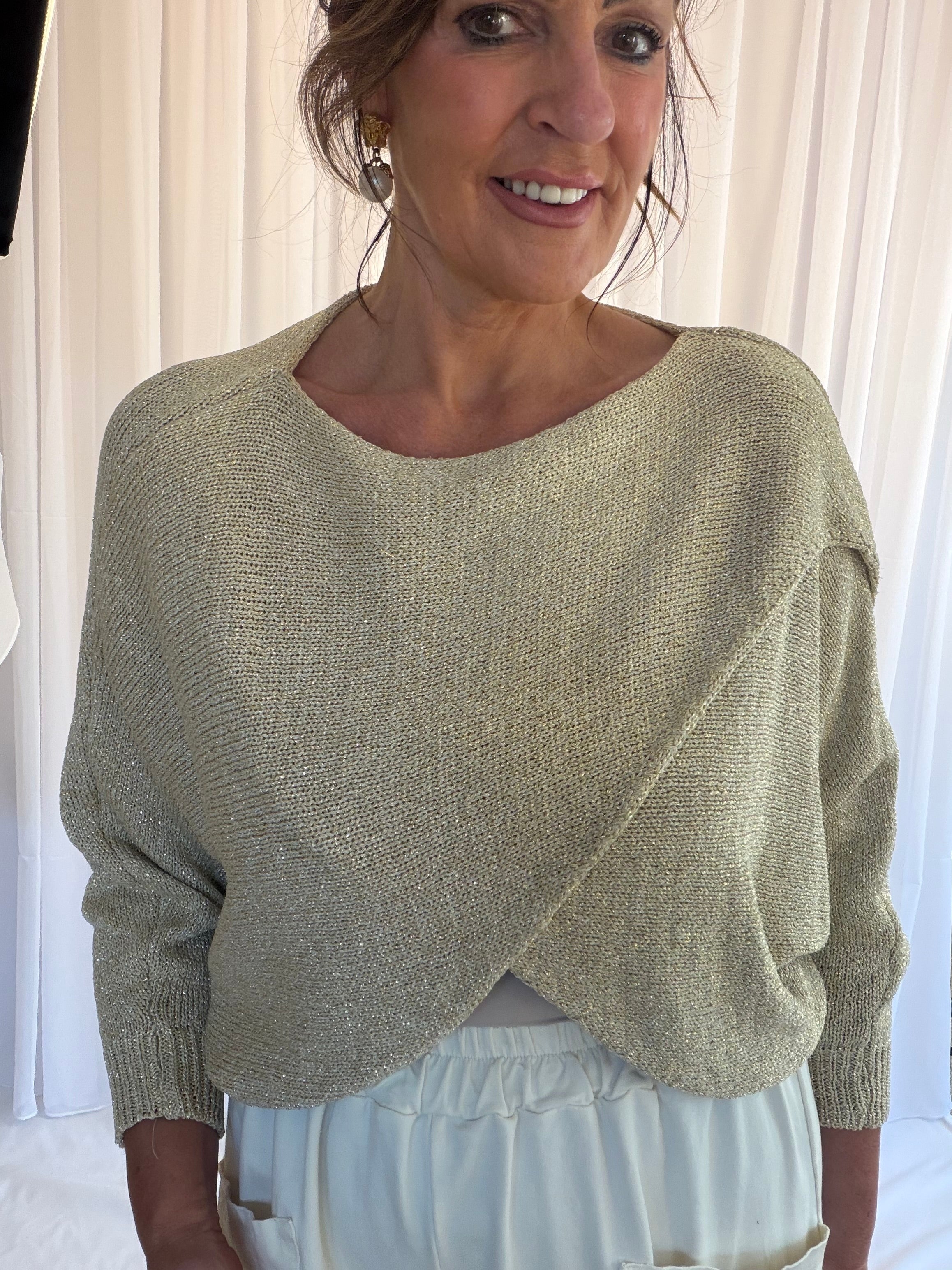 Gold luxe cross over knit