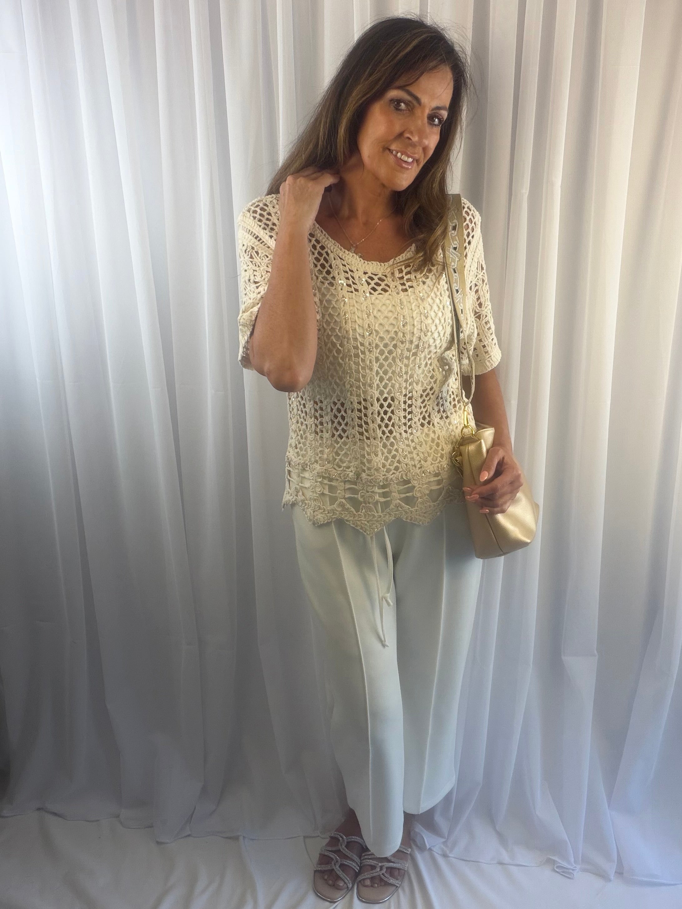 Elena embellished crochet top