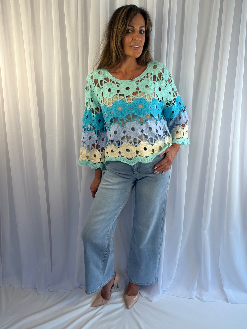 Christie crochet colourful floral top