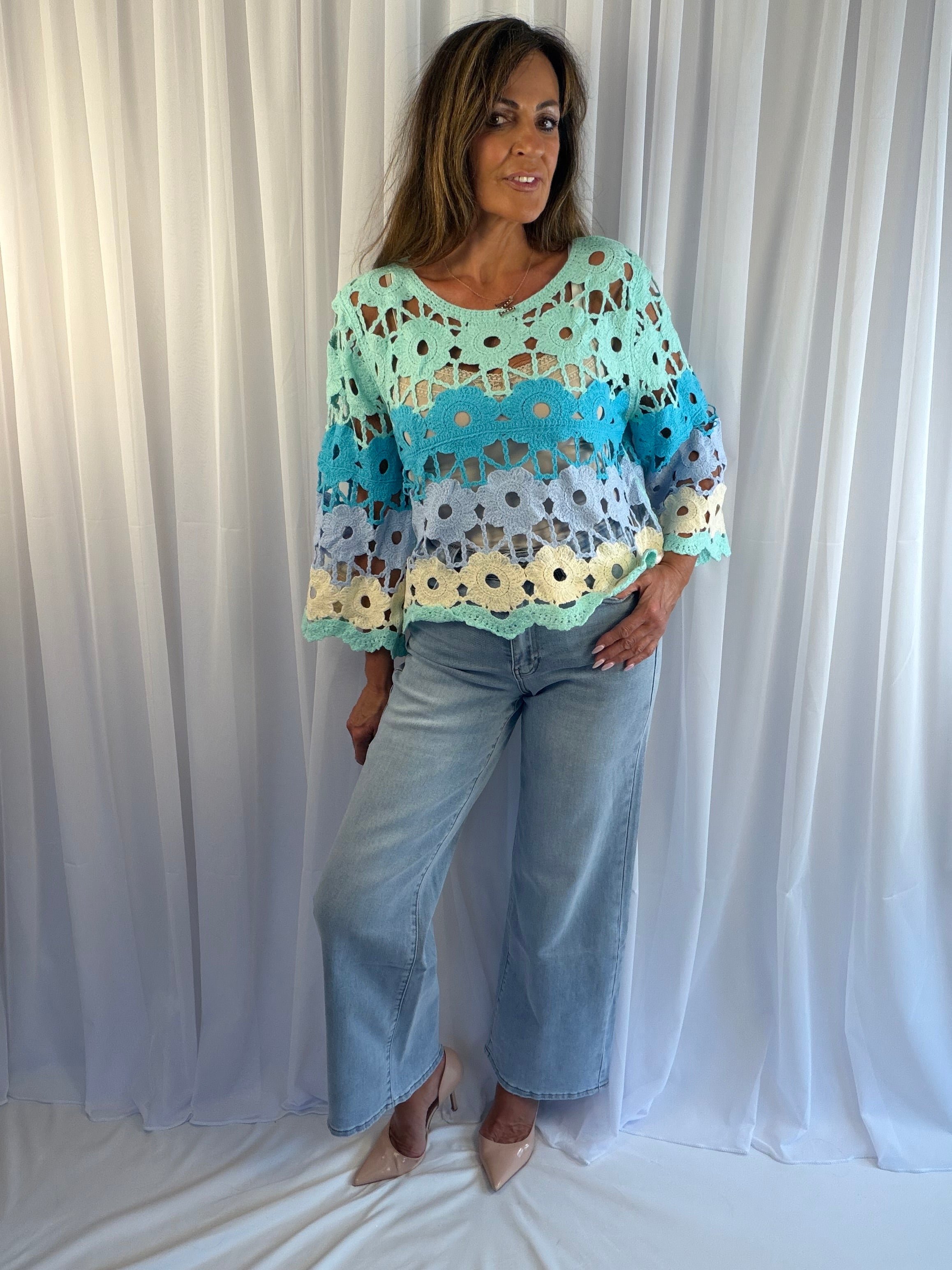 Christie crochet colourful floral top