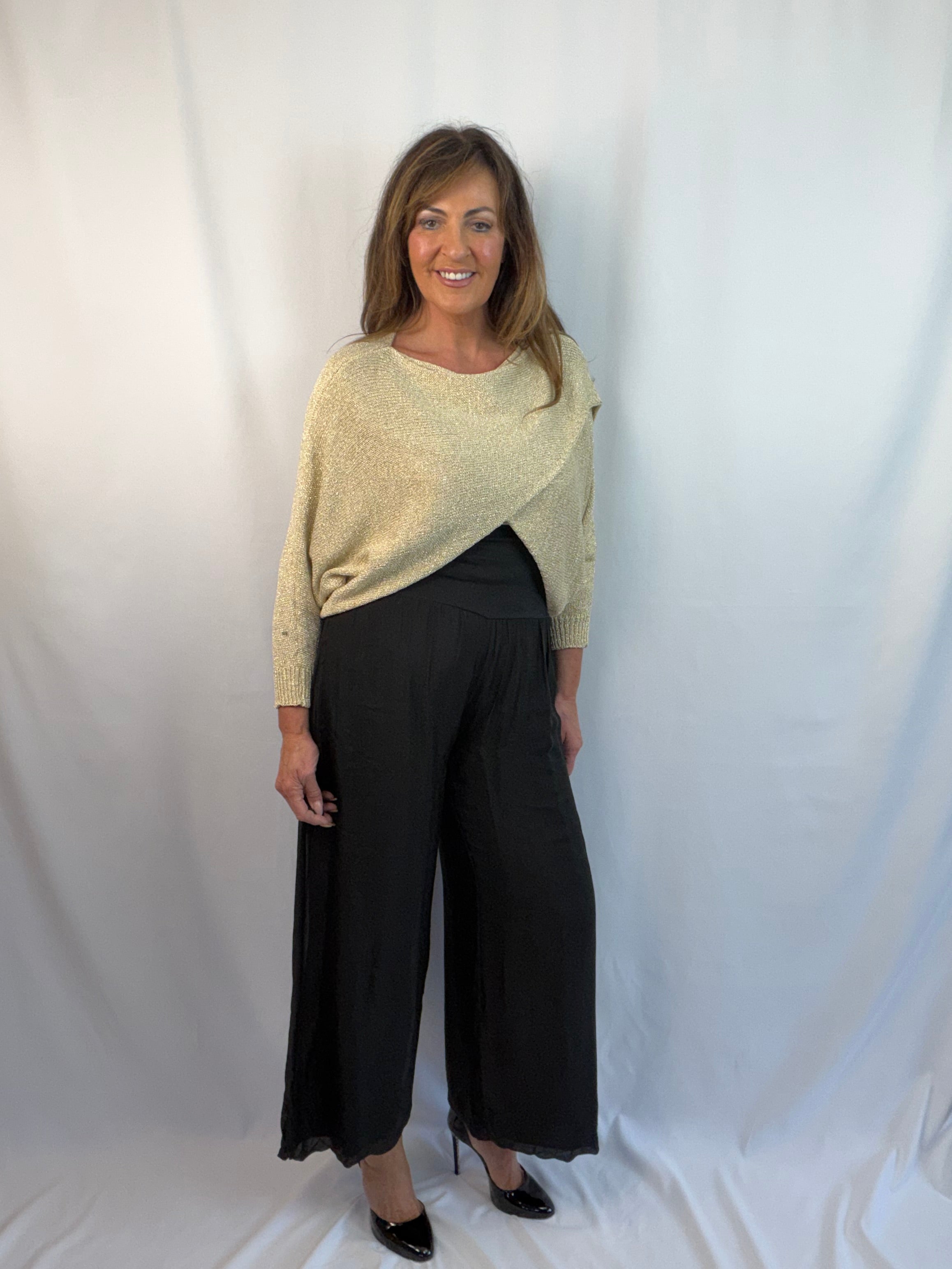 Gold luxe cross over knit