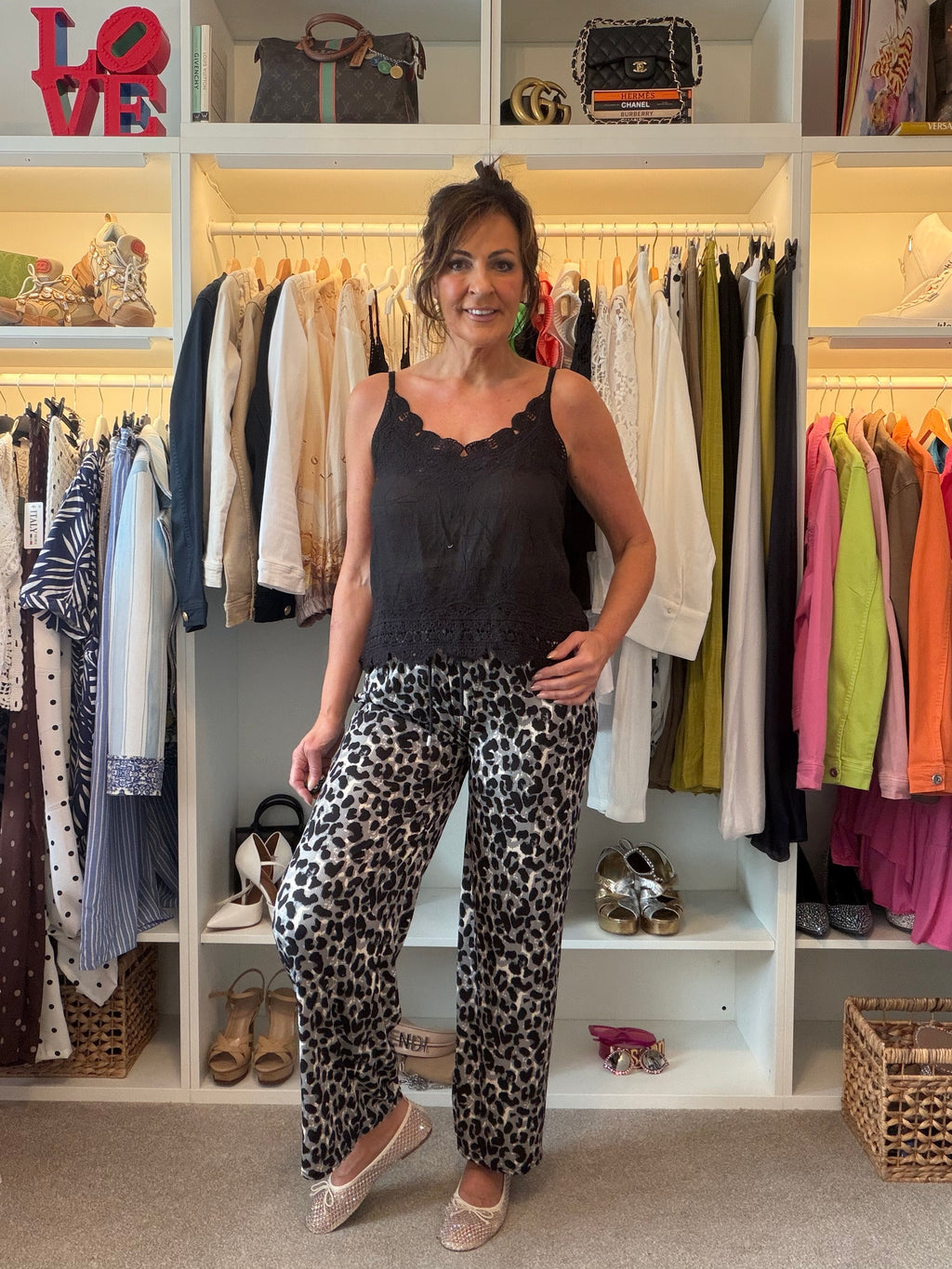 Animal print casual loose fit trousers