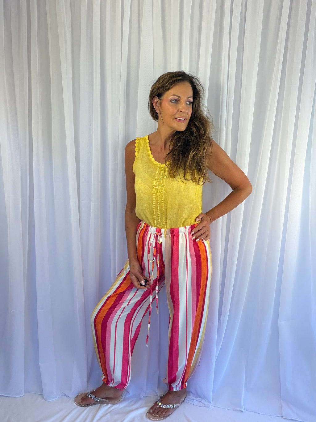 Suzy striped balloon hem trousers