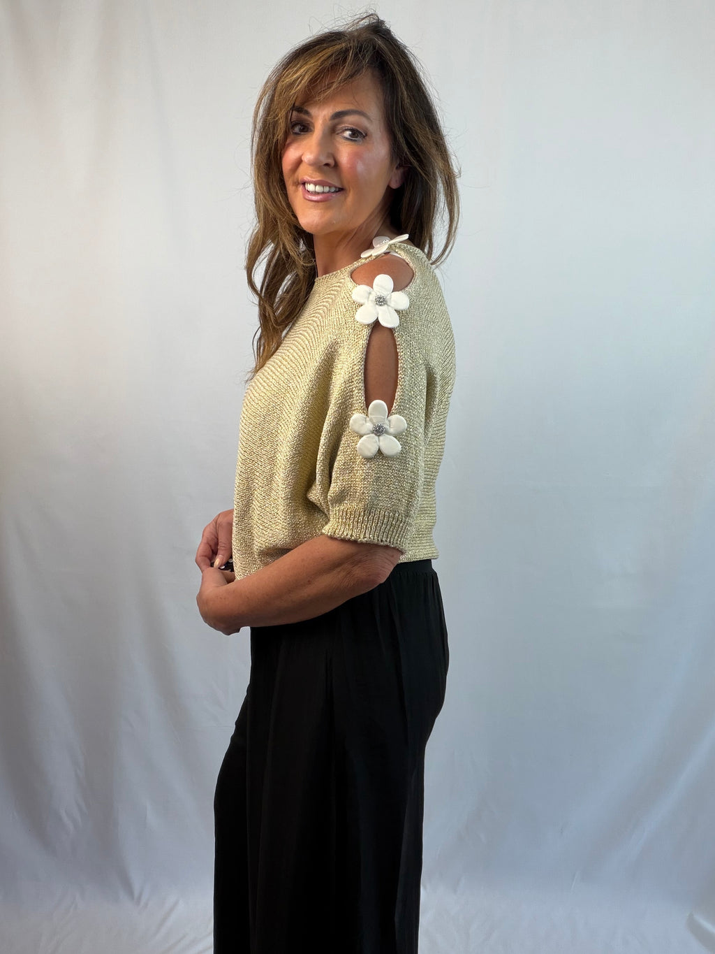 Gold luxe daisy diamanté knit