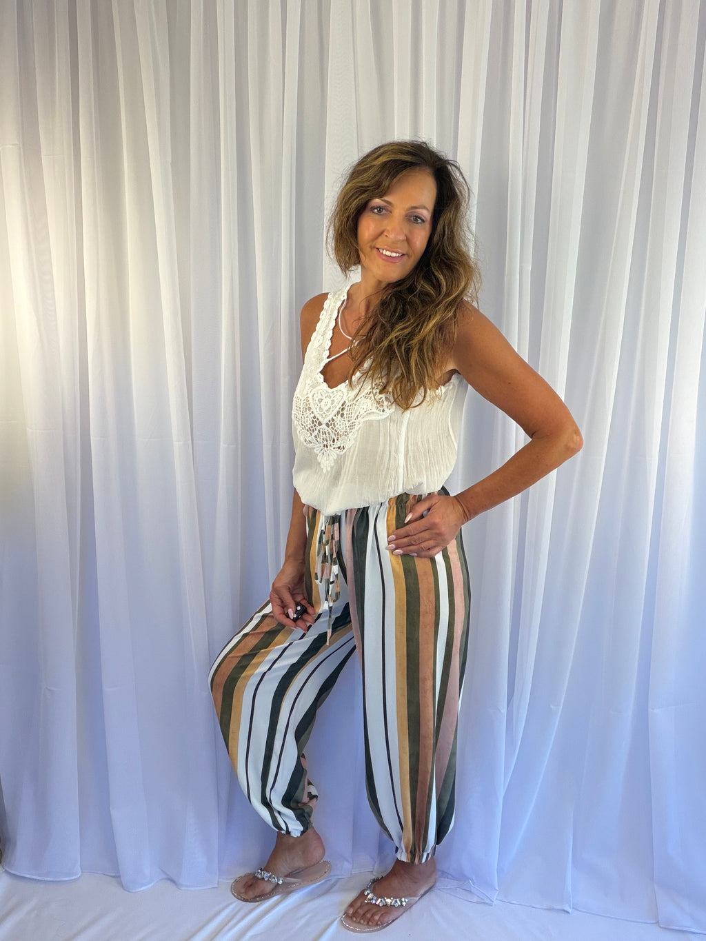 Suzy striped balloon hem trousers