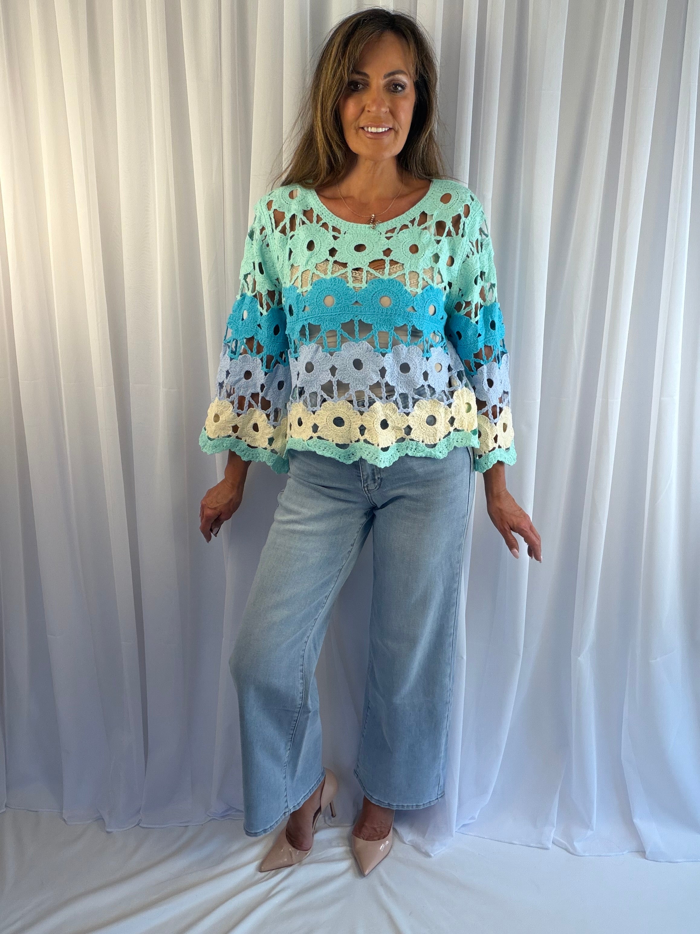 Christie crochet colourful floral top