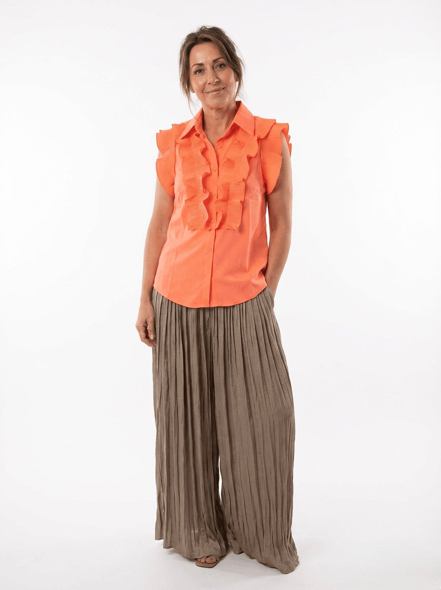 Santorini ruffle cap sleeve shirt