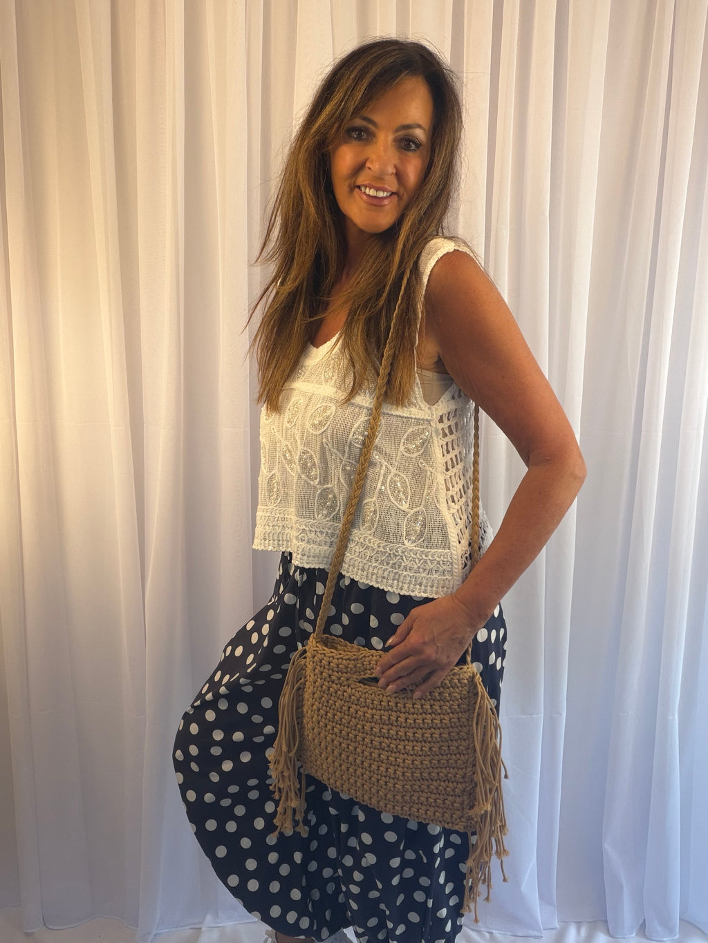 Boho woven fringe bag
