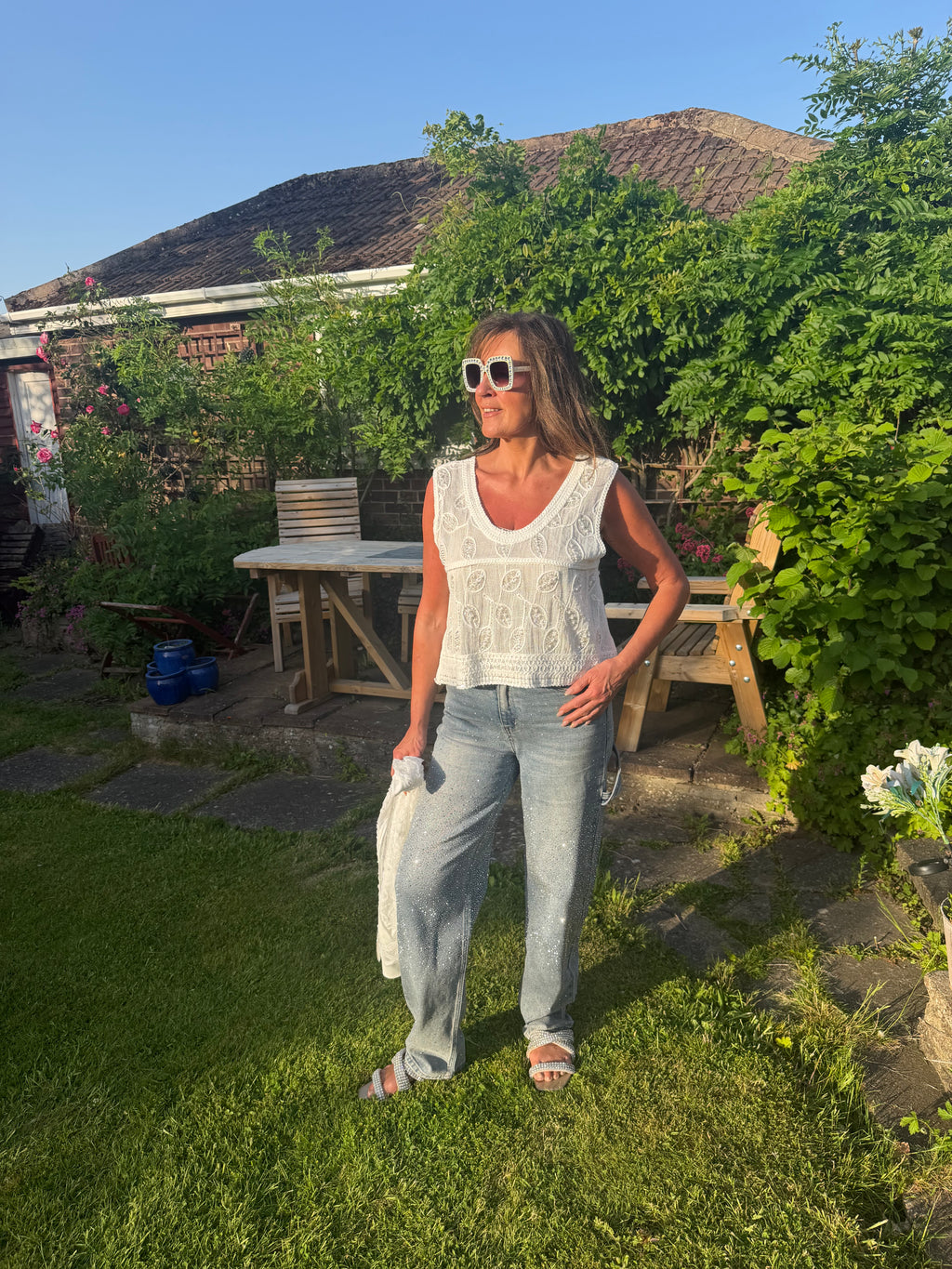 Gina pearl/beading crochet top