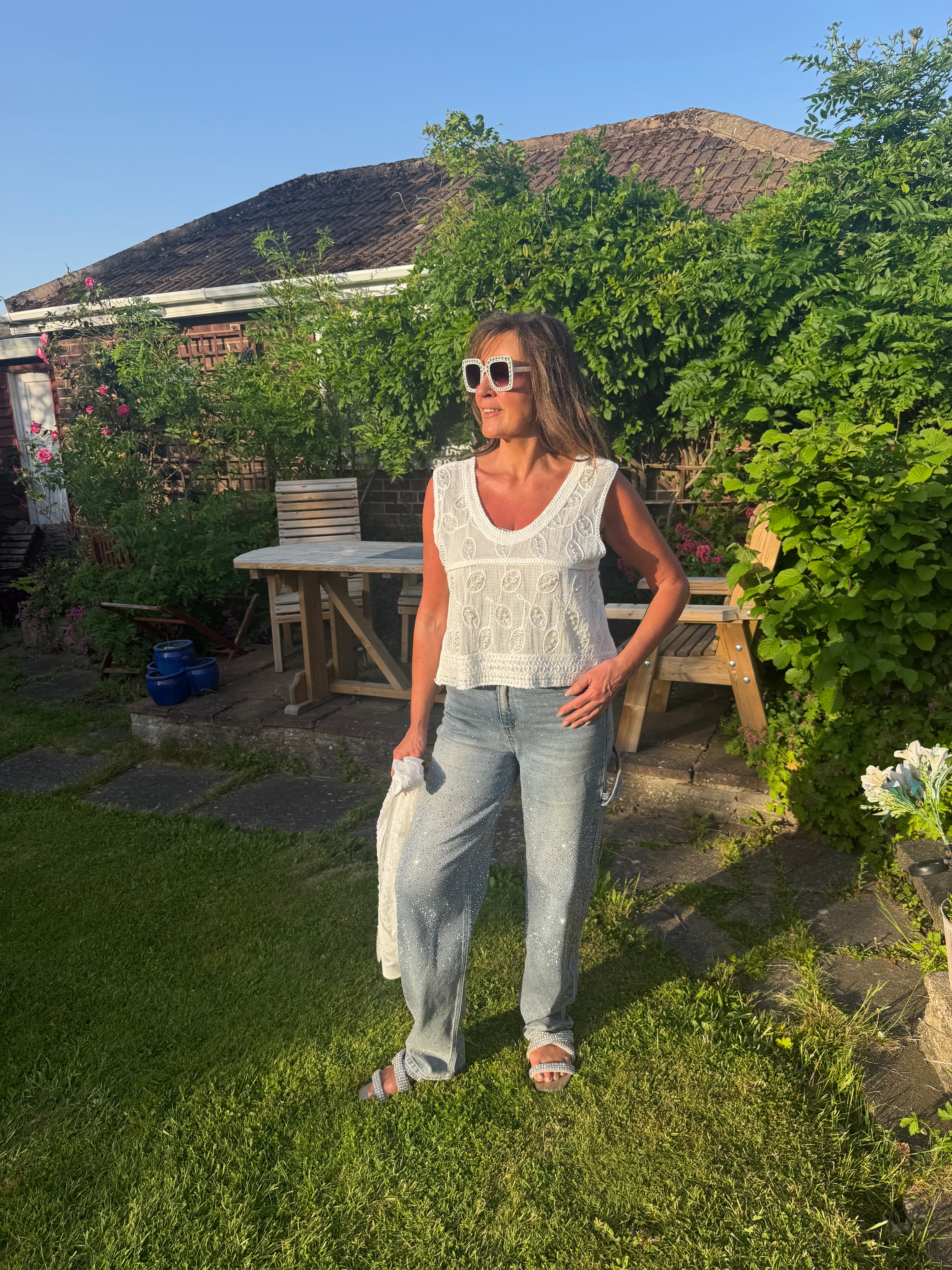 Gina pearl/beading crochet top