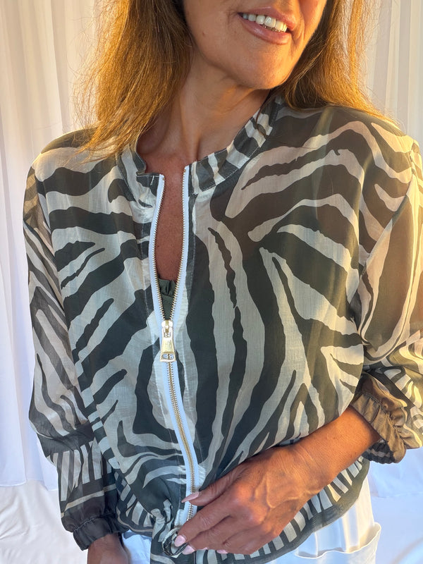 Zebra print bomber jackets