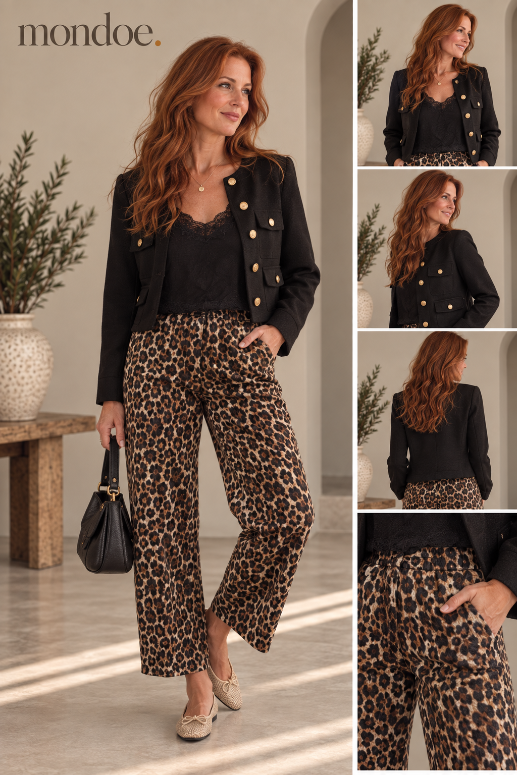 Animal print casual loose fit trousers